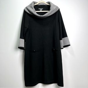 Jessica Howard Women's Sweater Dress Black Sz 1X Plus Houndstooth Cowl